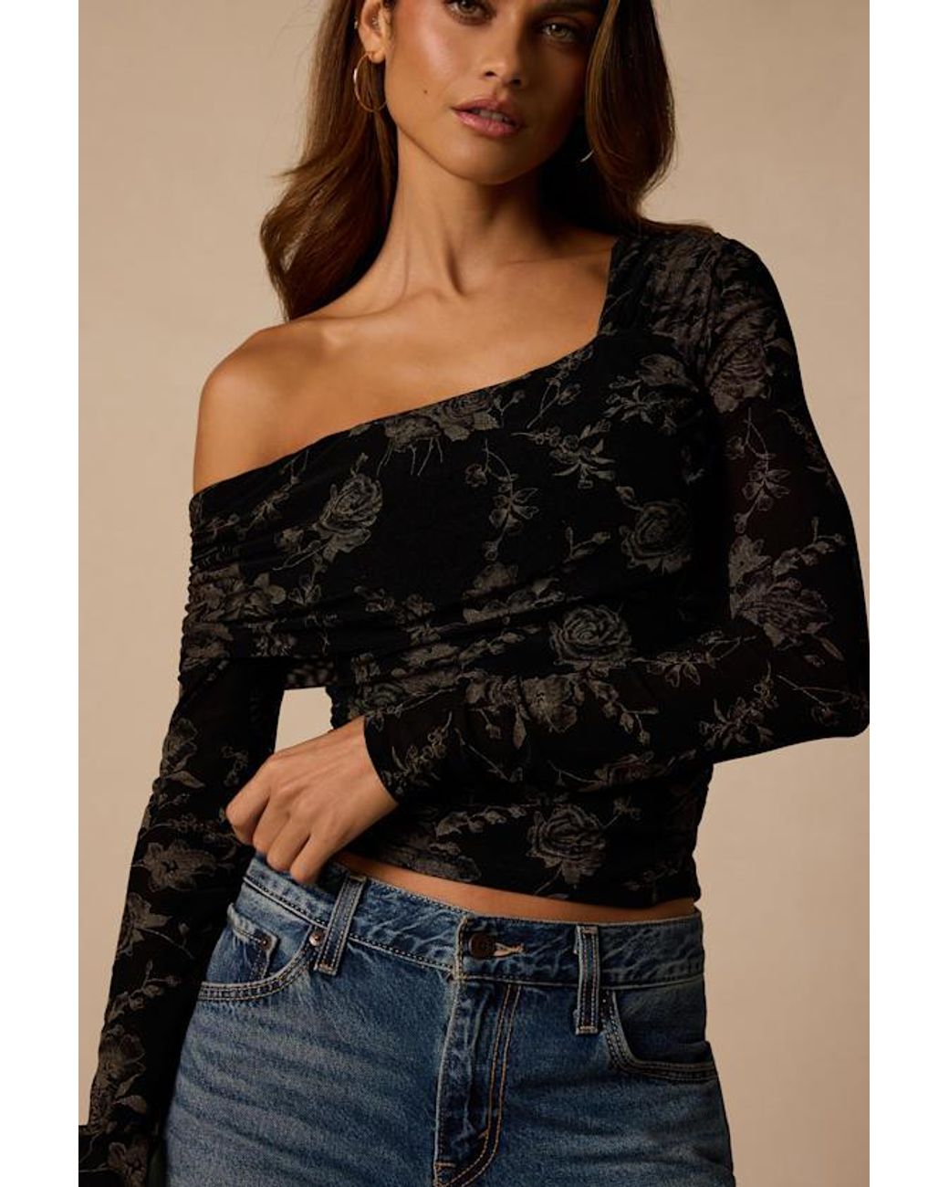 Lulus Blue Melonie Floral Mesh Asymmetrical Top