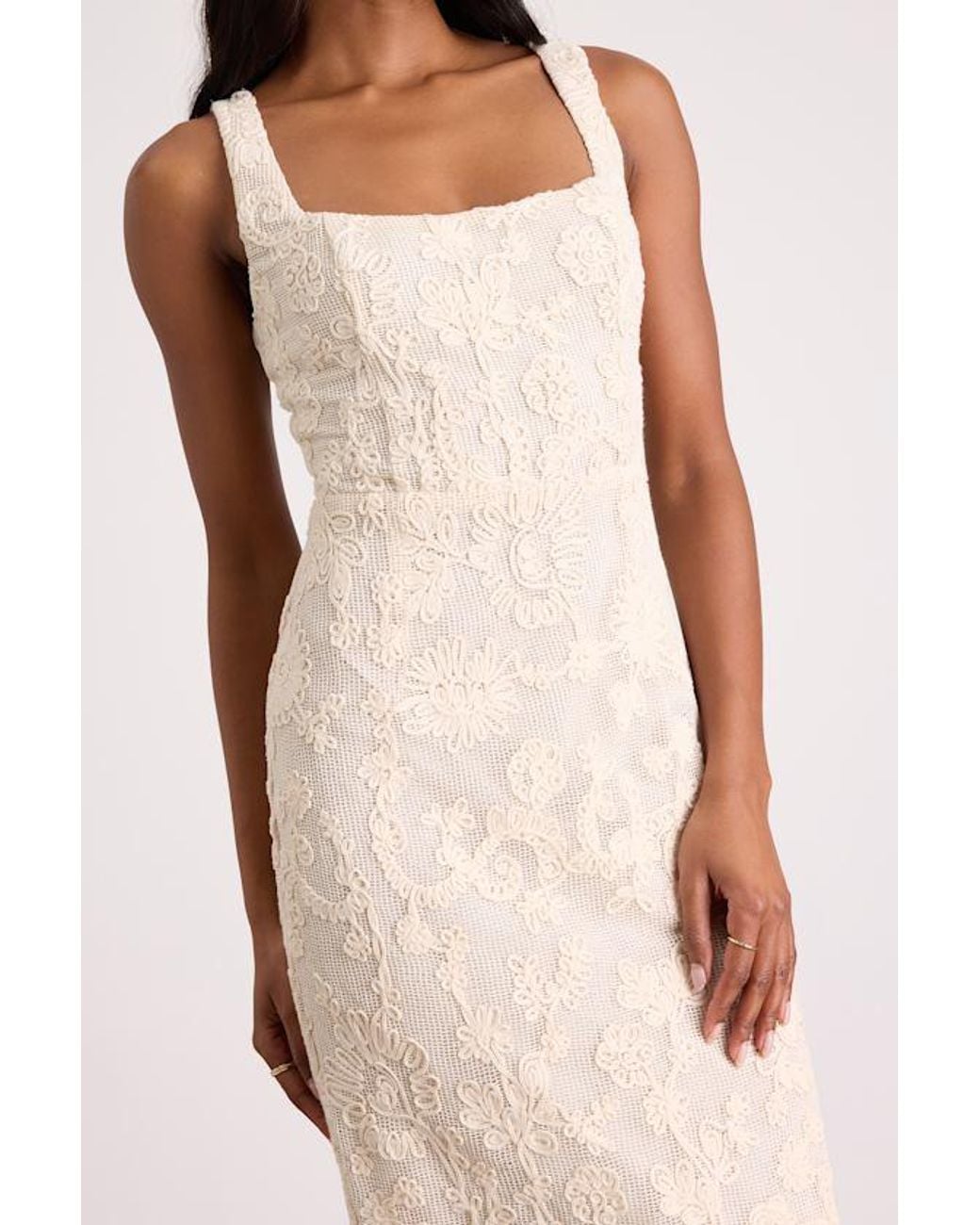 Lulus Natural Larine Cream Abstract Floral Embroidered Midi Dress