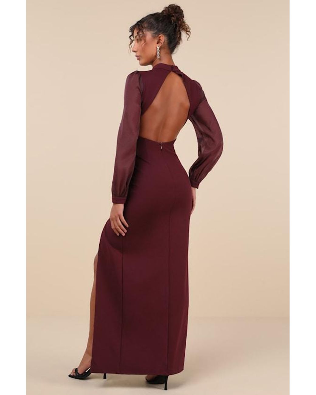 Lulus Purple Seeking Sophistication Plum Backless Balloon Sleeve Maxi Dress