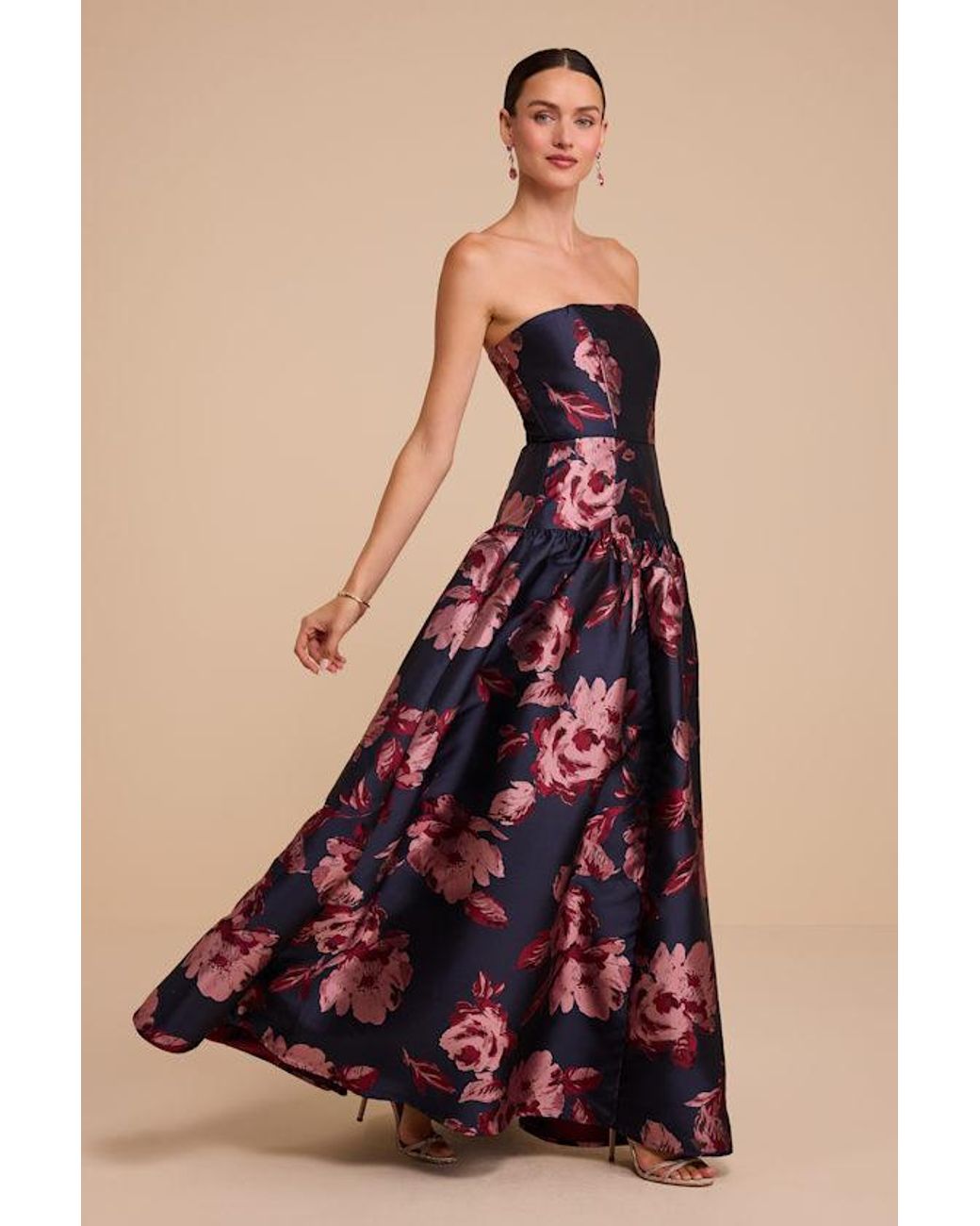 Lulus Blue Blossom Floral Strapless Maxi Dress