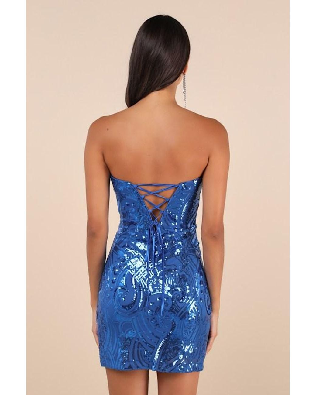 Lulus Blue Glamorous Intrigue Sequin Strapless Mini Dress
