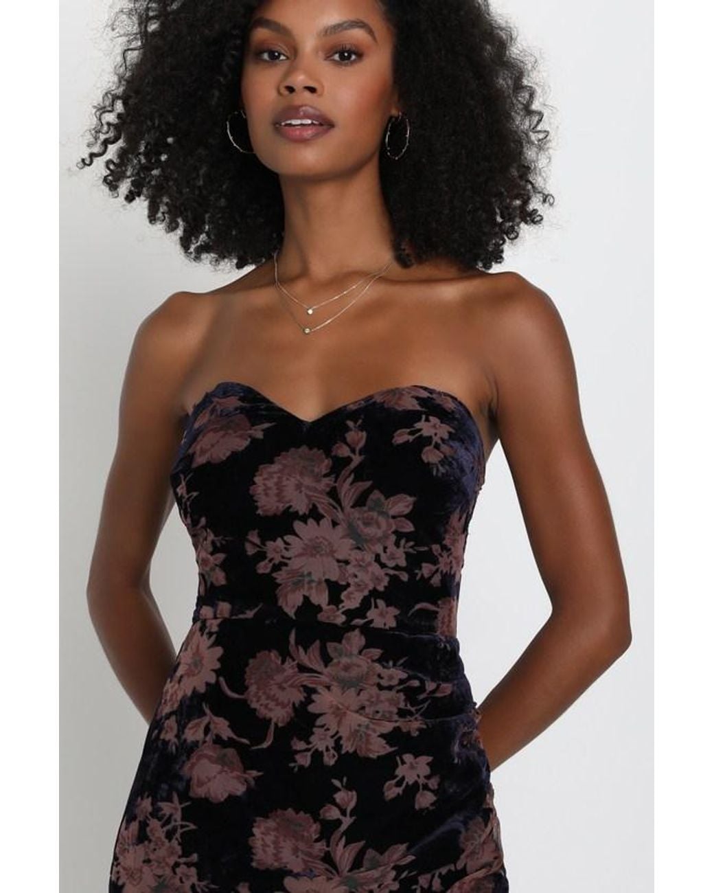 Lulus Black Exquisite Floral Burnout Velvet Strapless Maxi Dress