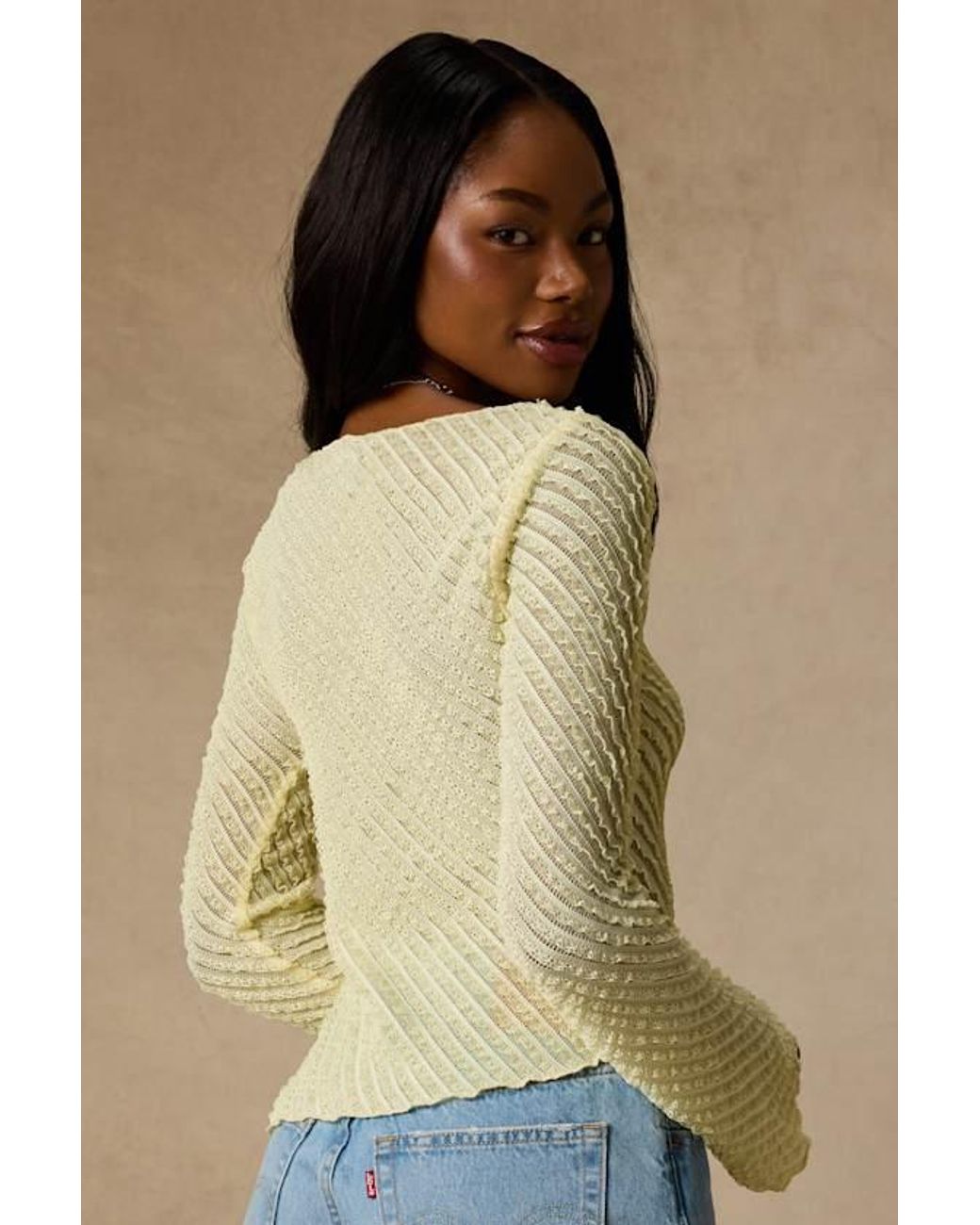 Lulus Yellow Xavia Ruffled Knit Asymmetrical Long Sleeve Top