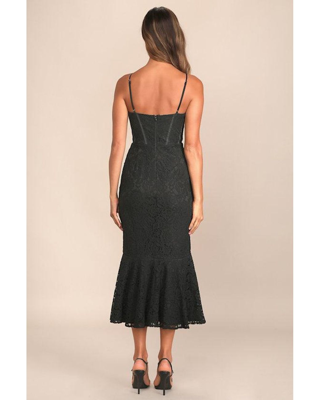 Lulus Black Found Your Love Lace Sleeveless Trumpet Midi Dress