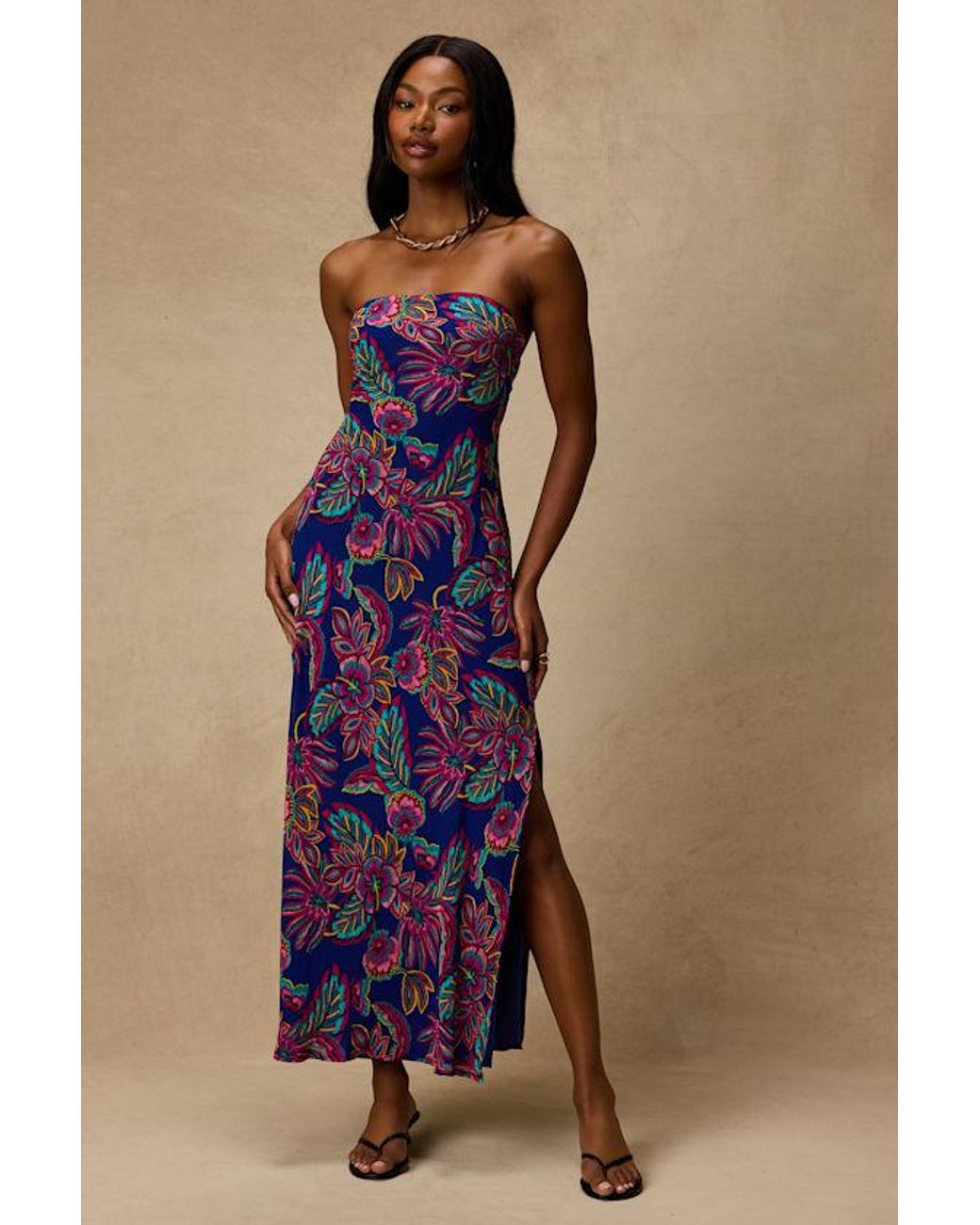 Lulus Purple Sofia Multi Boho Print Strapless Maxi Dress