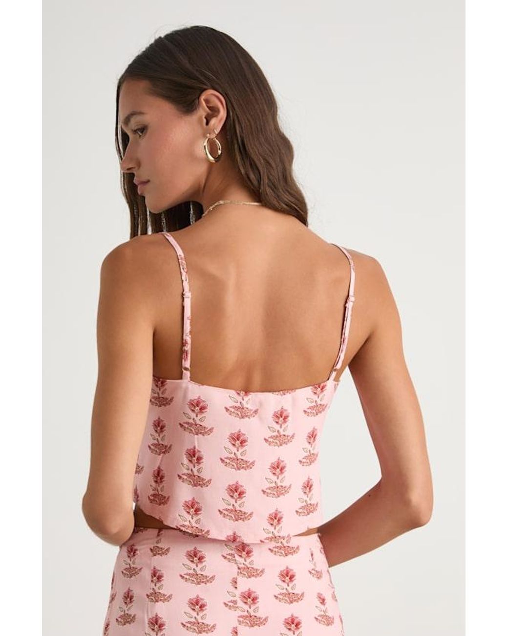 Lulus Pink Chel Boho Print Tie-Front Cami Top