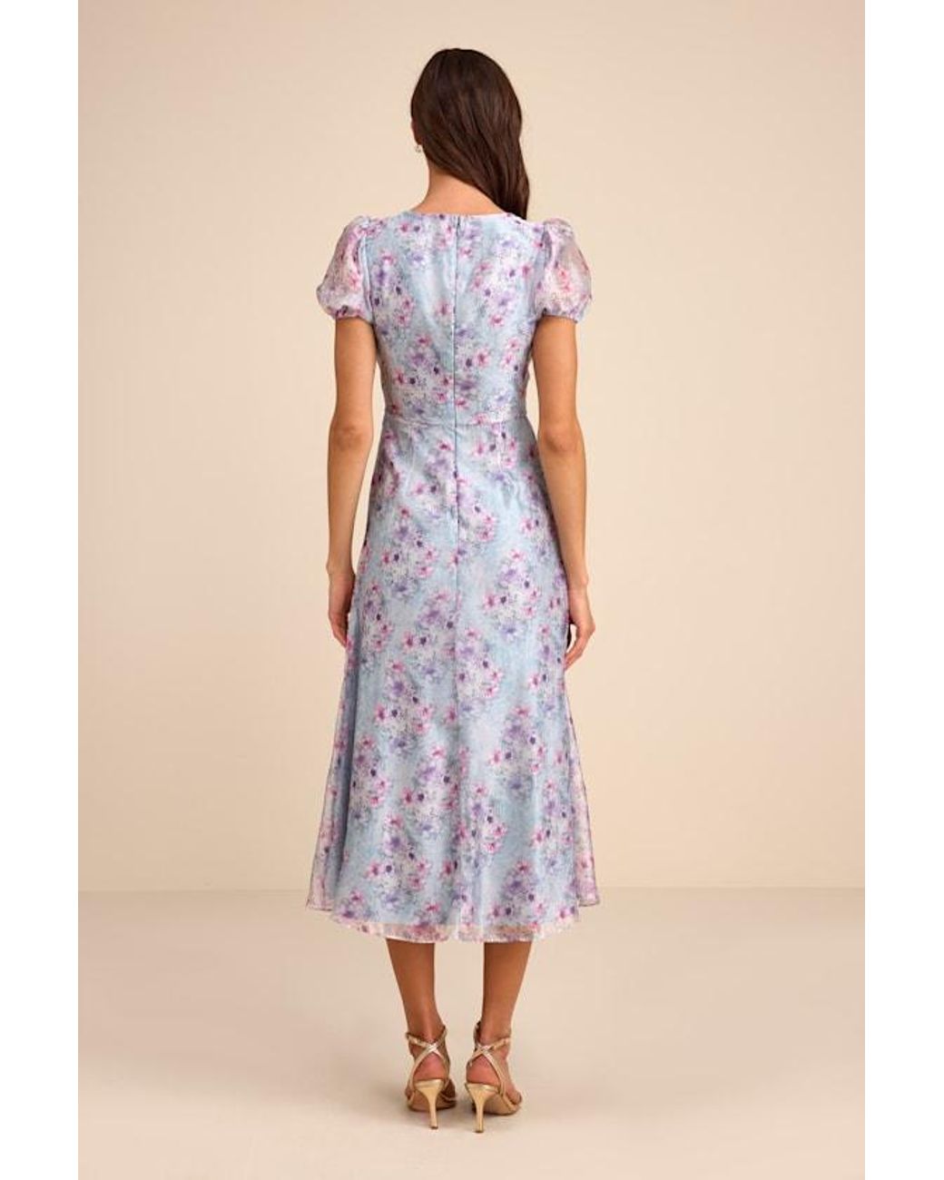 Lulus Blue Darcy Floral Puff Sleeve Midi Dress