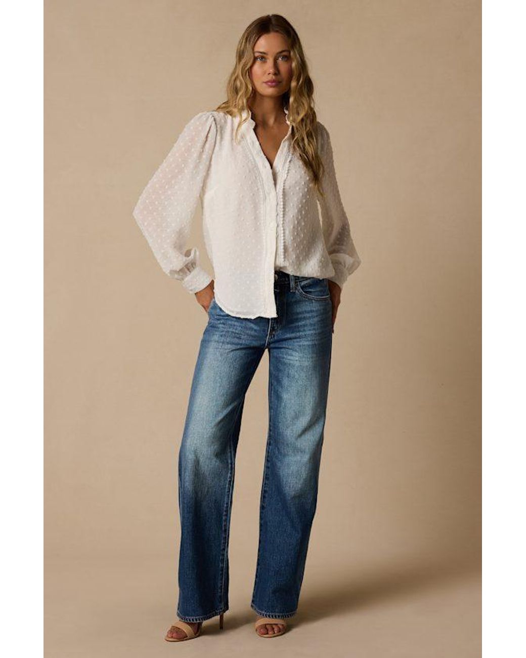 Lulus White Delightful Charm Swiss Dot Button-Up Long Sleeve Top