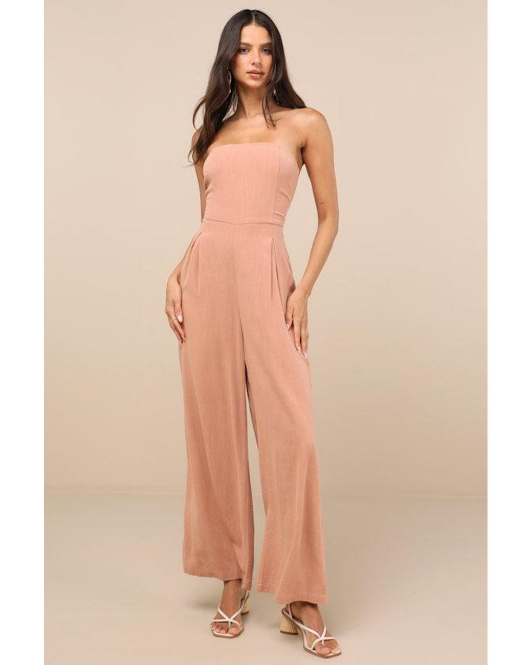 Lulus Natural Breezy Essential Linen Wide-Leg Jumpsuit