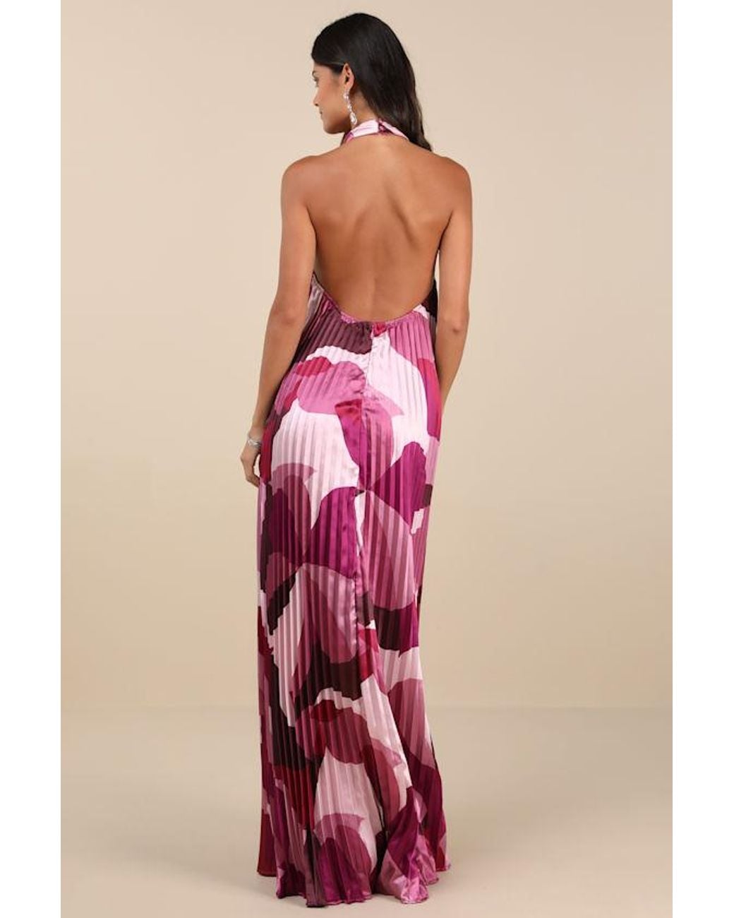 Lulus Red Prime Poise Multi Abstract Satin Halter Maxi Dress