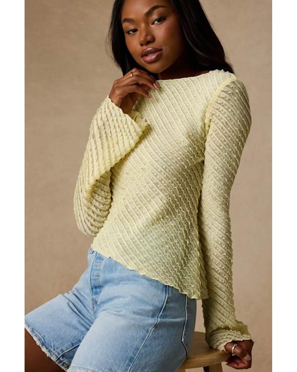 Lulus Yellow Xavia Ruffled Knit Asymmetrical Long Sleeve Top