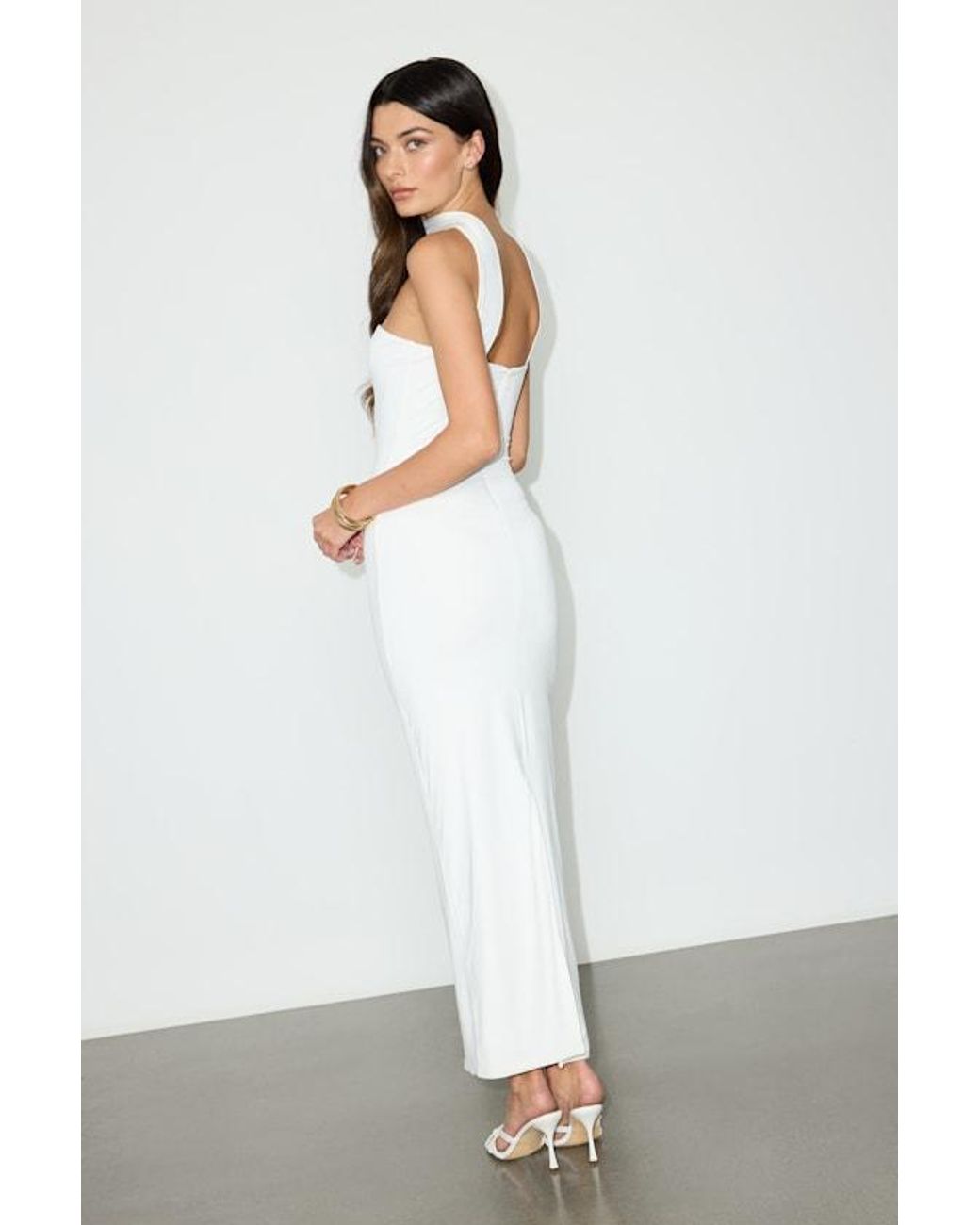 Lulus White Chantal Jersey Knit Scarf Column Maxi Dress