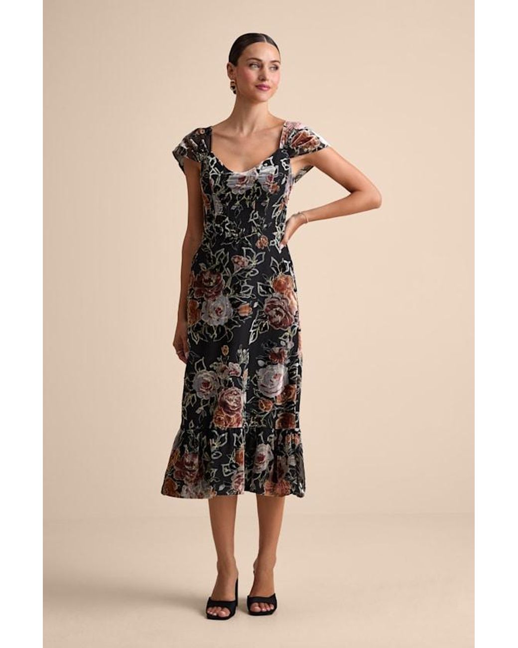Lulus Black Composed Beauty Burnout Velvet Floral Midi Dress