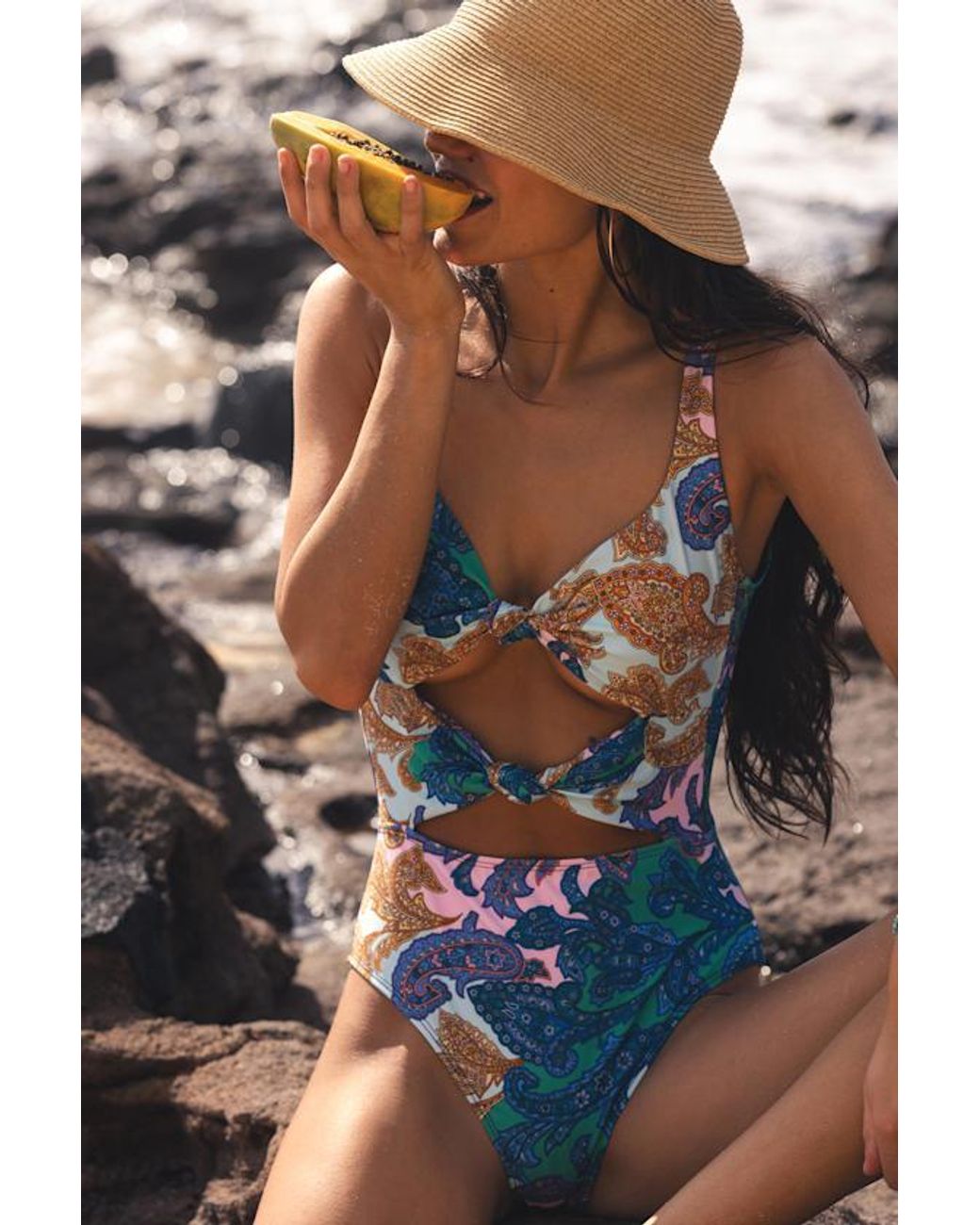 Lulus Blue Bolonia Multi Paisley Cutout One-Piece Swimsuit