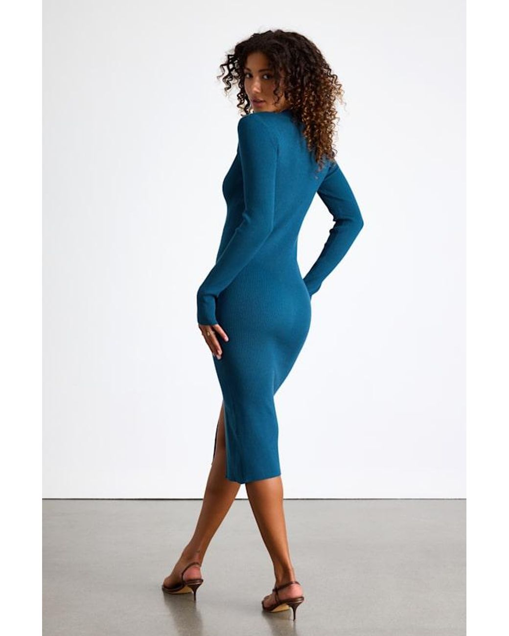 Lulus Adoring Me Dark Ribbed Long Sleeve Midi Sweater Dress in Blue | Lyst Lulus Adoring Me Dark Ribbed Long Sleeve Midi Sweater Dress in Blue | Lyst