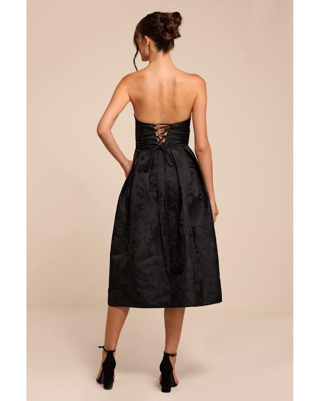Lulus Black Laurelin Floral Jacquard Strapless Midi Dress