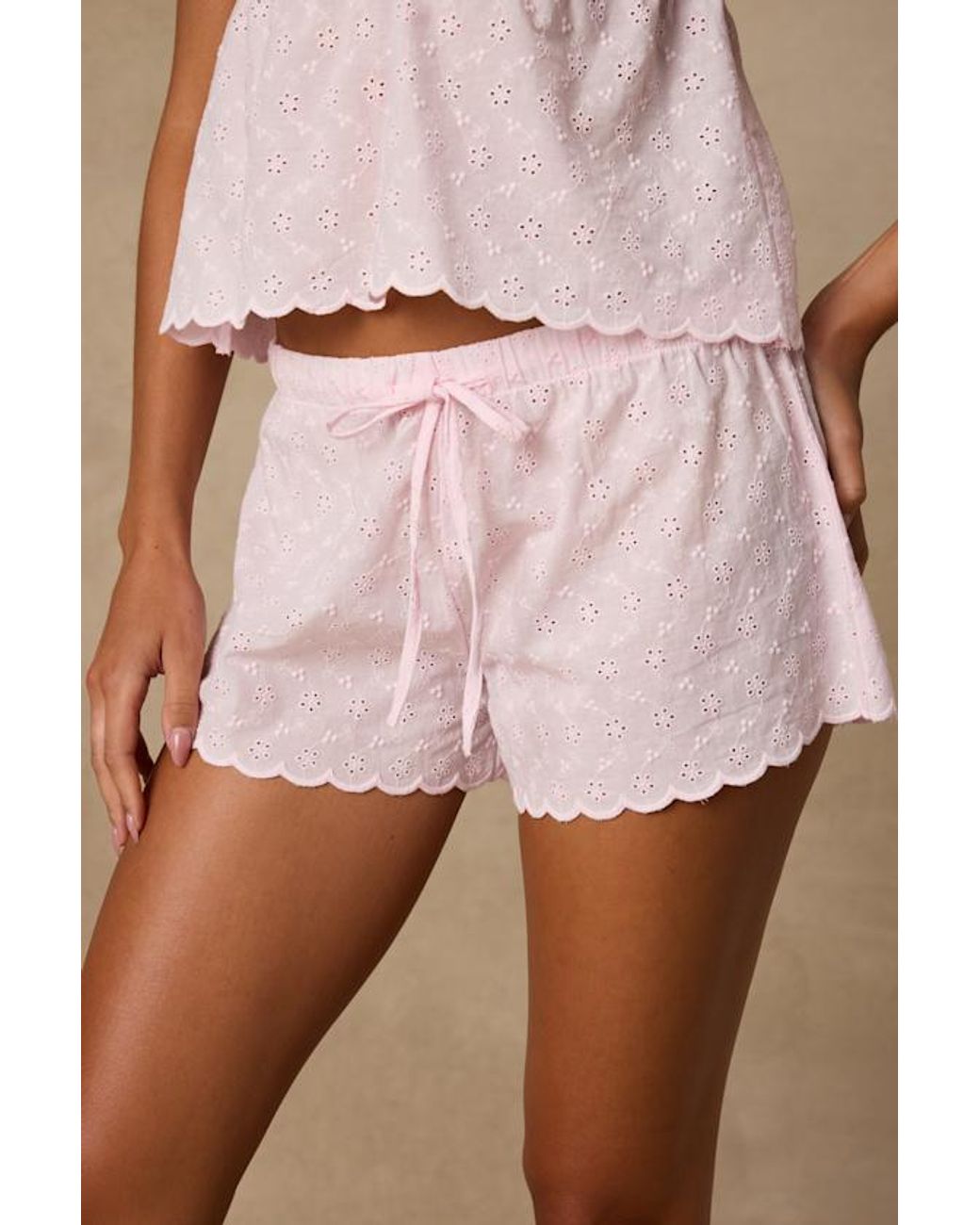 Lulus Natural Kensely Eyelet Embroidered Two-Piece Pj Set