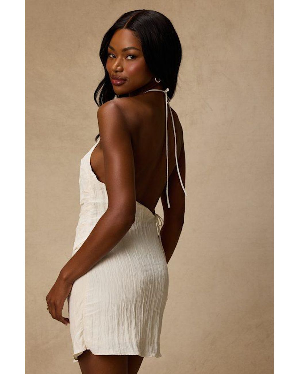 Lulus Natural Braylee Textured Halter Mini Dress