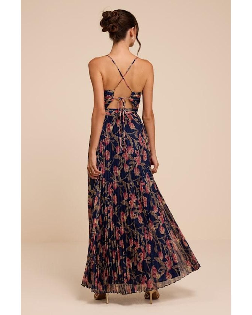 Lulus Blue Rebena Multi Floral Pleated Maxi Dress