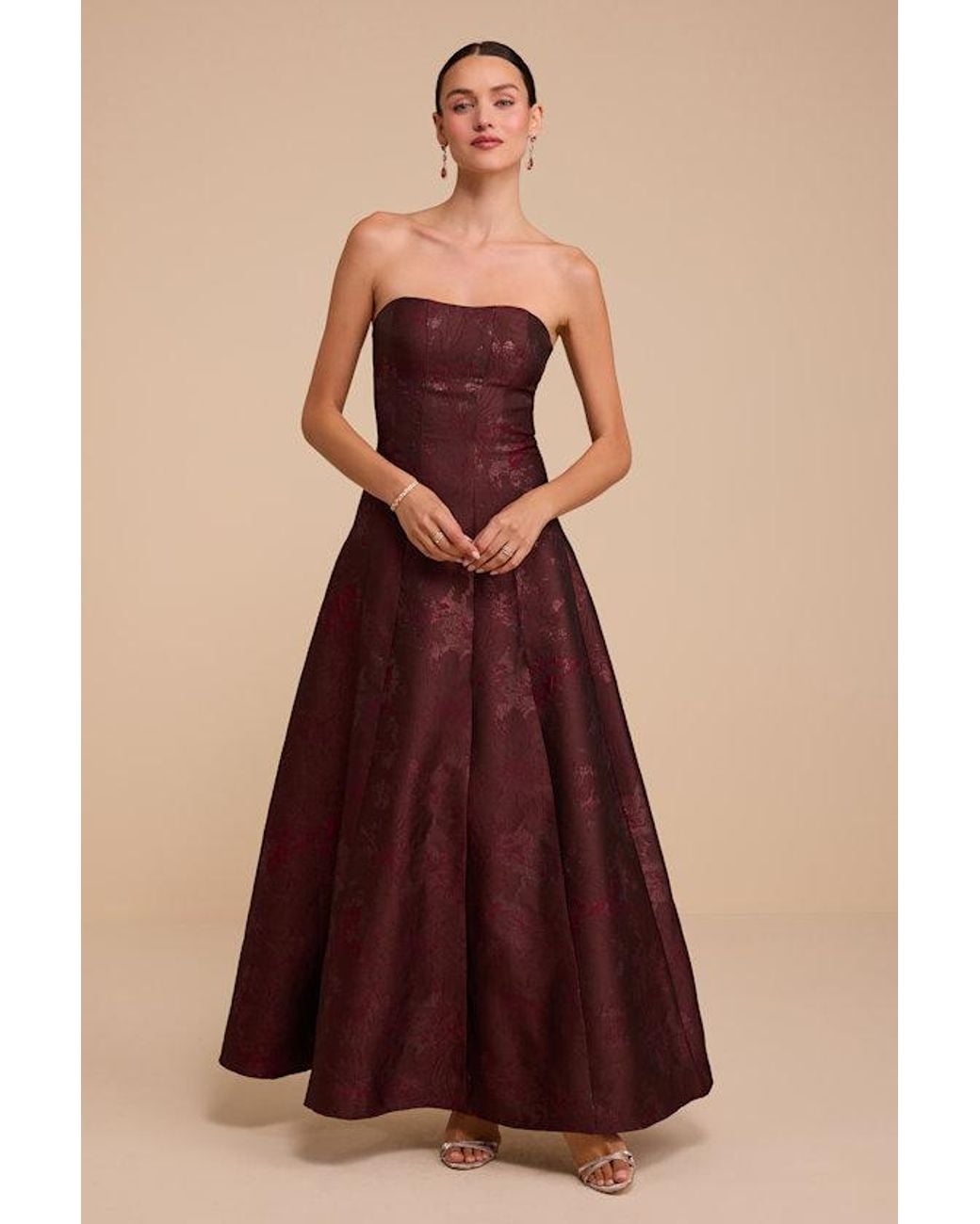 Lulus Cadence Jacquard Strapless Maxi Dress in Black | Lyst