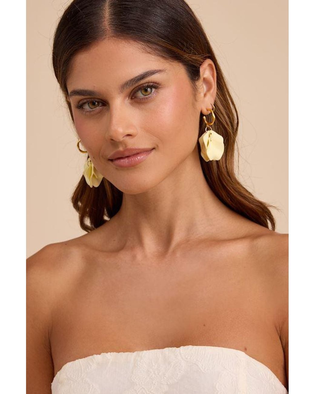 Lulus Natural Hypatia Cream Petal Statement Earrings