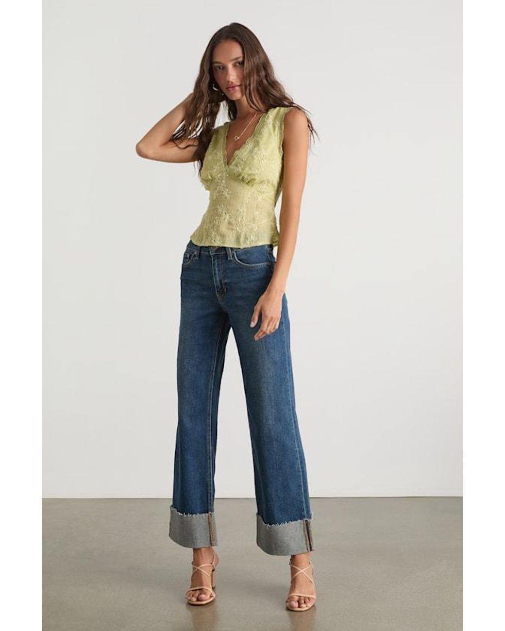 Lulus Green Dessie Lime Embroidered Tie-Back Tank Top