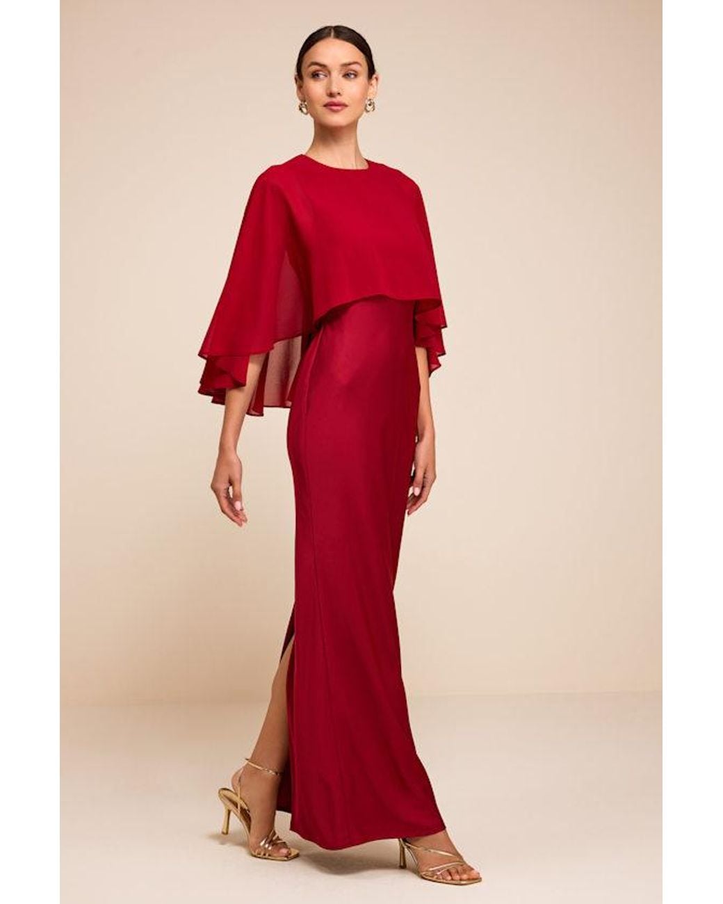 Lulus Red Fowler Satin Cape Maxi Dress