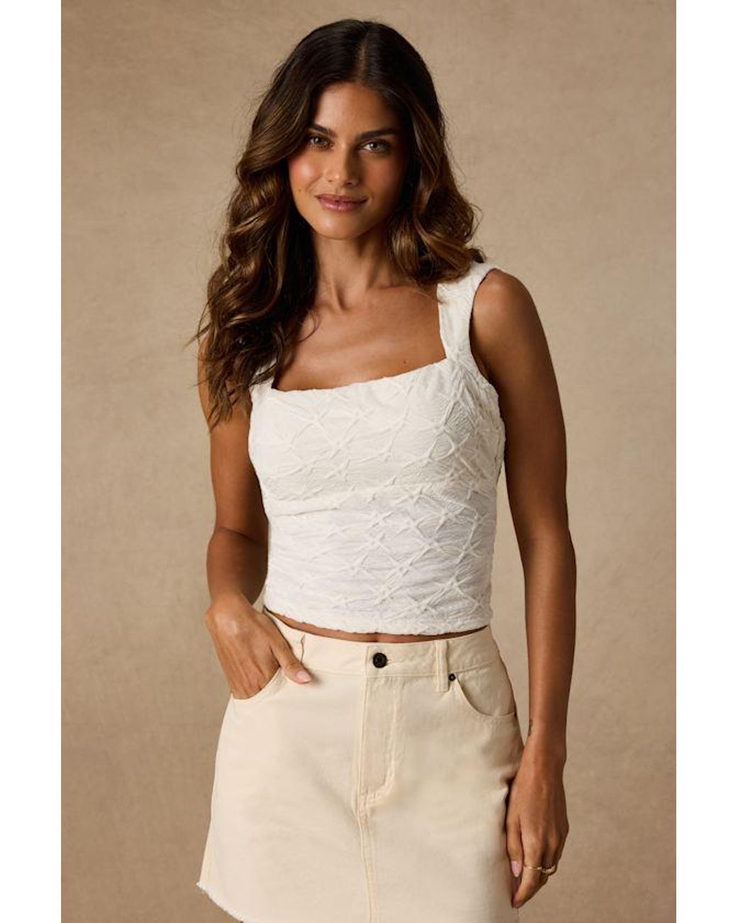Lulus Natural Marella Textured Tie-Back Tank Top