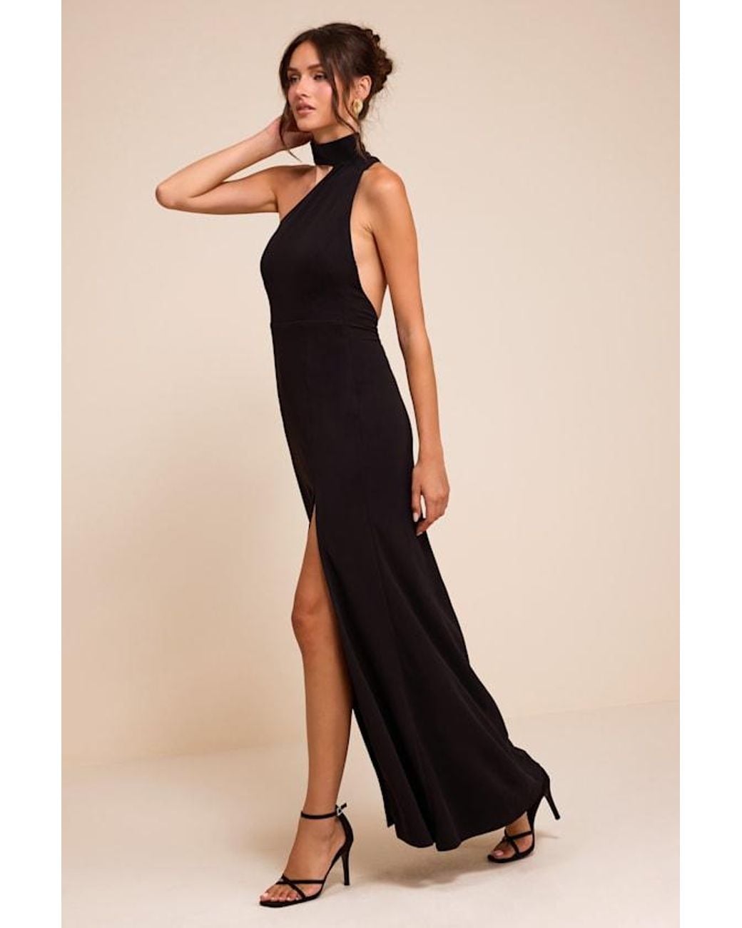 Lulus Blue Keep It Interesting Asymmetrical Cutout Halter Maxi Dress