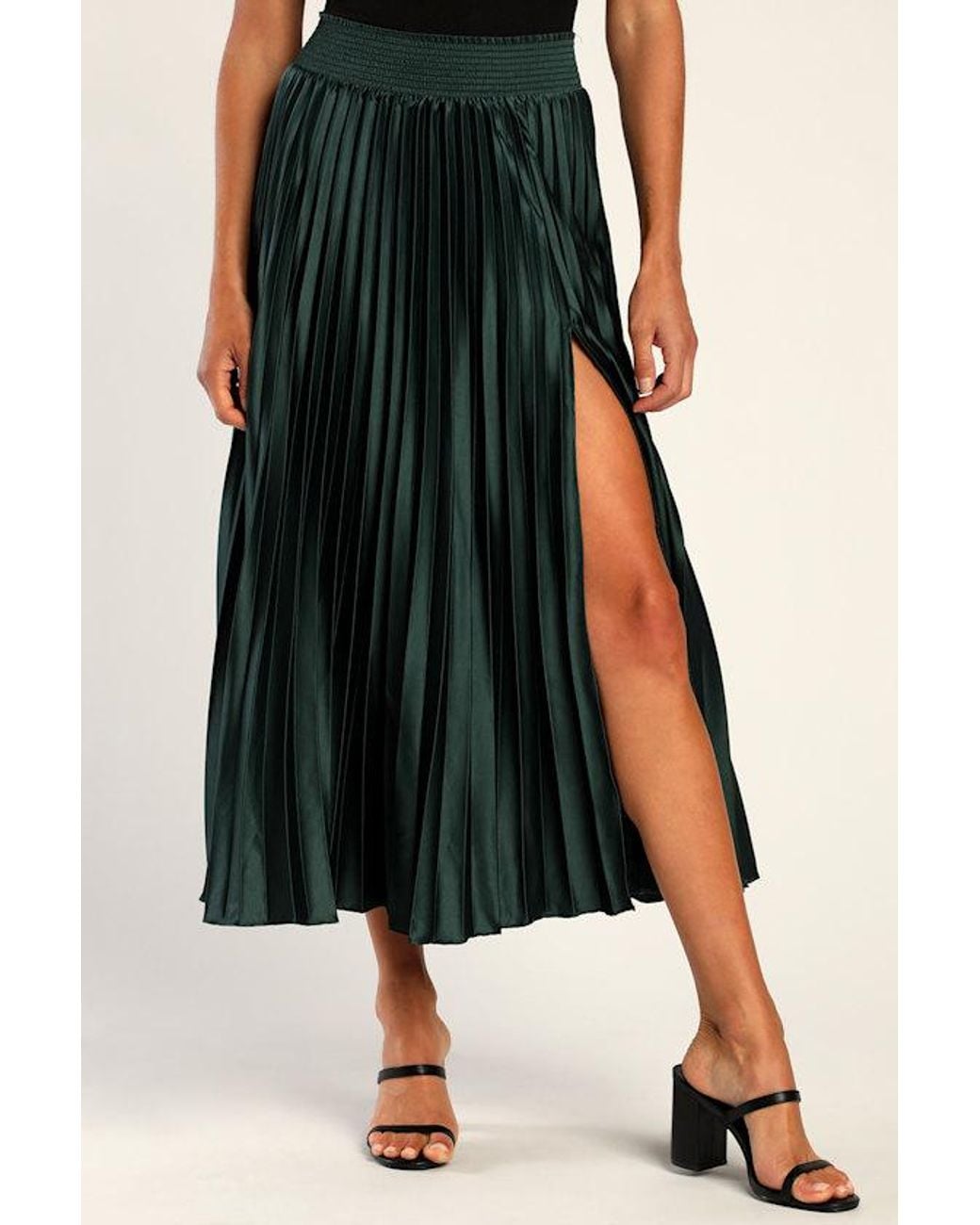 Lulus Multicolor Sophisticated Vision Satin Pleated Midi Skirt