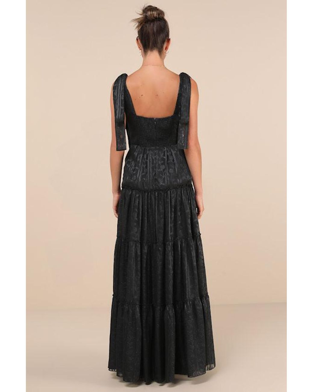 Lulus Black Picturesque Allure Jacquard Tie-Strap Maxi Dress