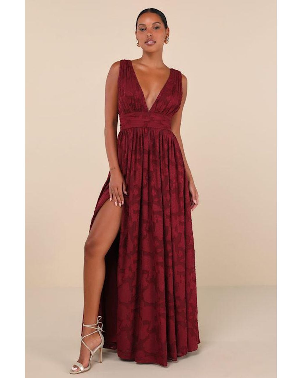 Lulus Red Sweet Sophistication Burnout Floral Maxi Dress