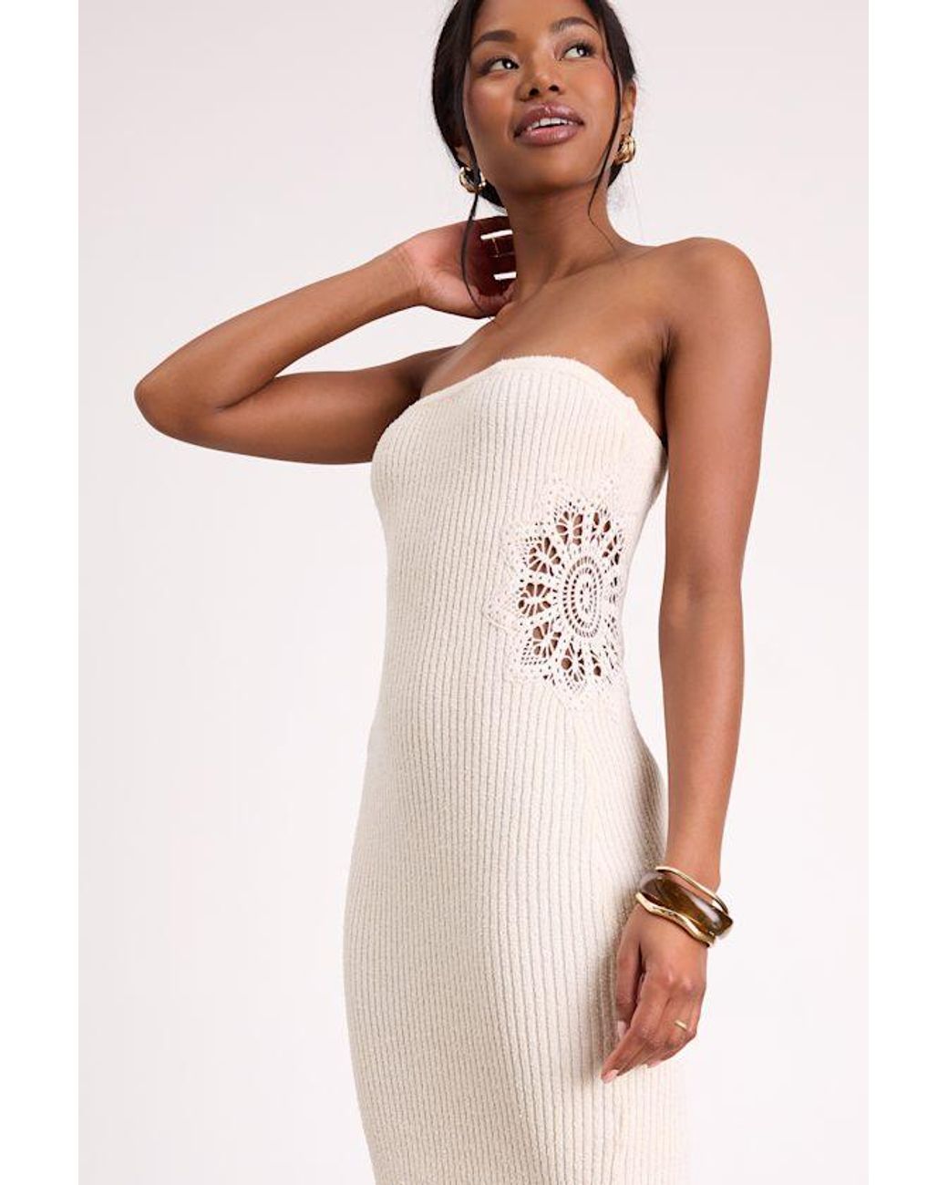 Lulus Pink Brenna Strapless Sweater Knit Midi Dress