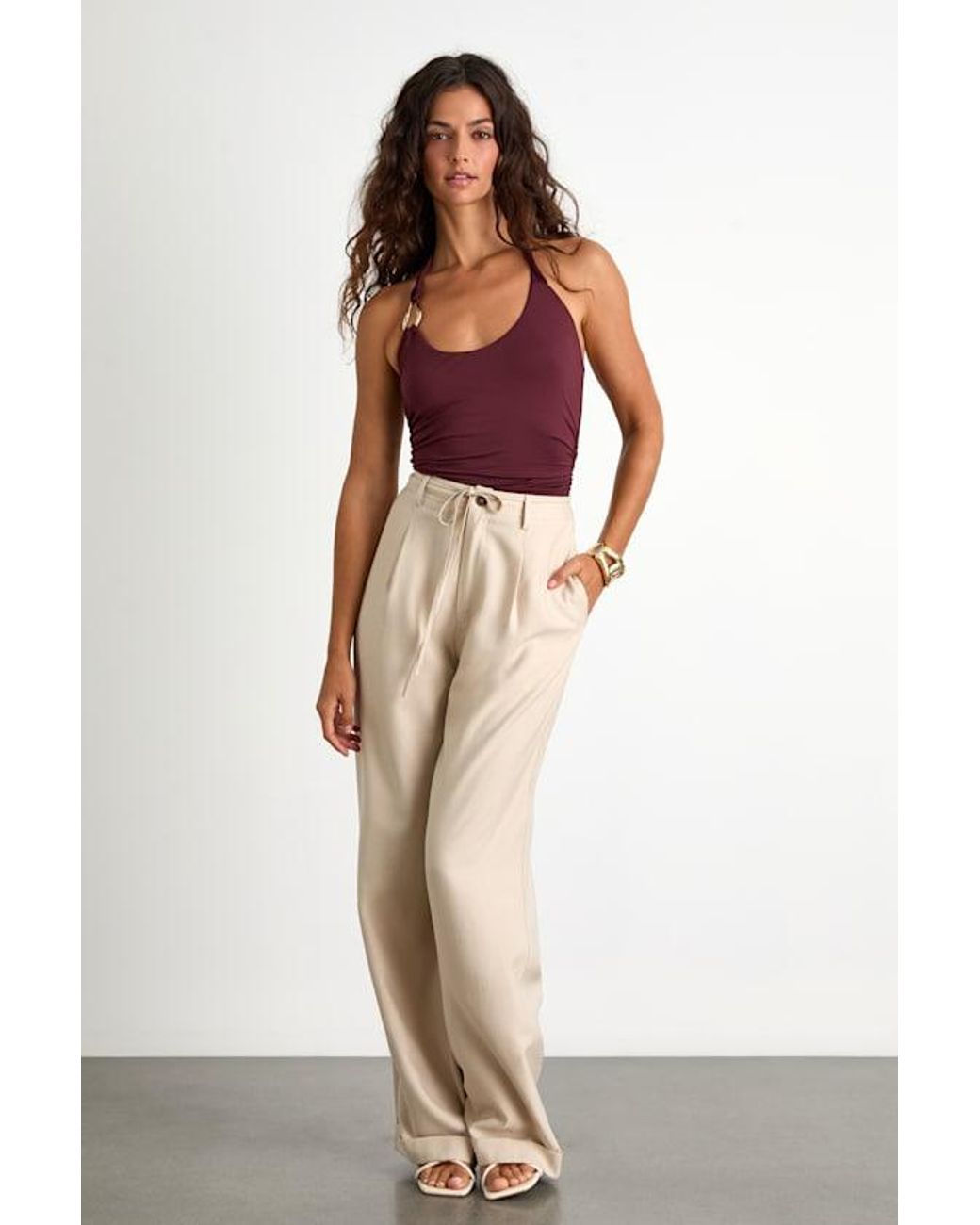 Lulus White Bowen Light Khaki High-Rise Wide-Leg Trouser Pants