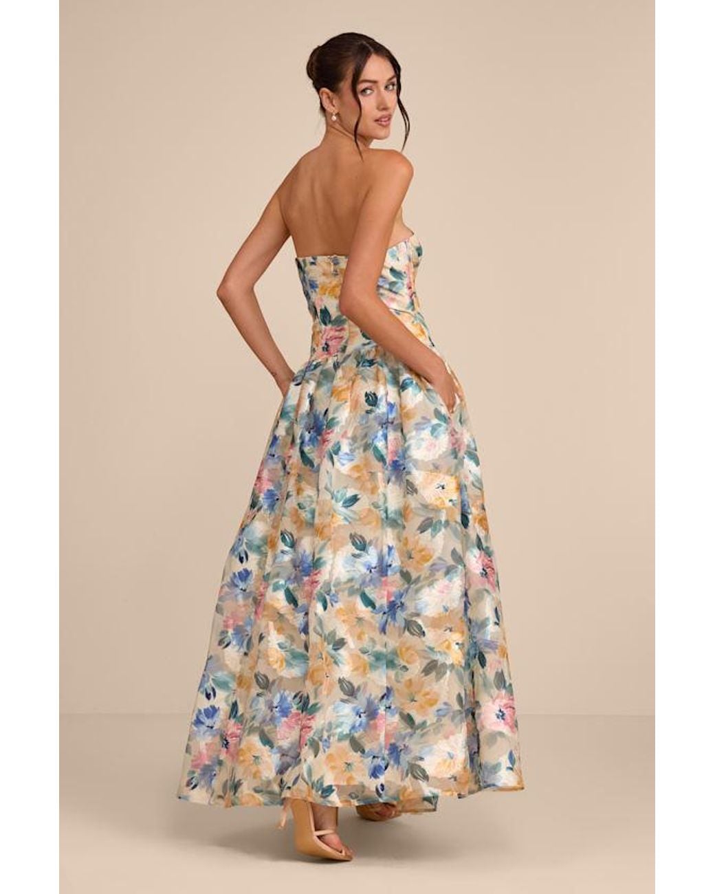 Lulus Metallic Mikayla Multi Floral Jacquard Maxi Dress