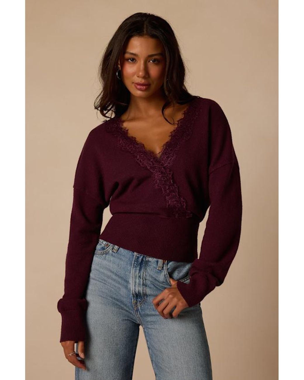 Lulus Red Flavia Plum Lace Sweater