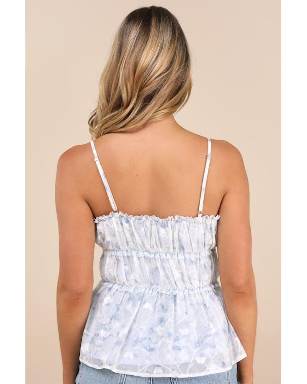 Lulus Blue Mariasole Floral Lace Tie-Front Cami Top