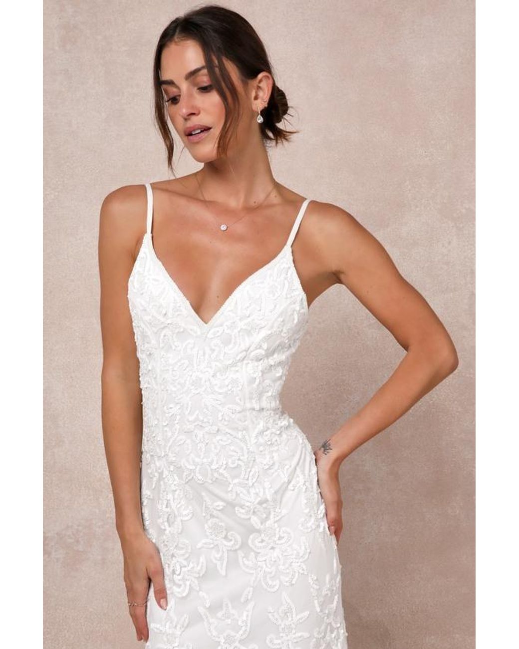 Lulus Natural Everlasting Passion Sequin Beaded Backless Maxi Dress
