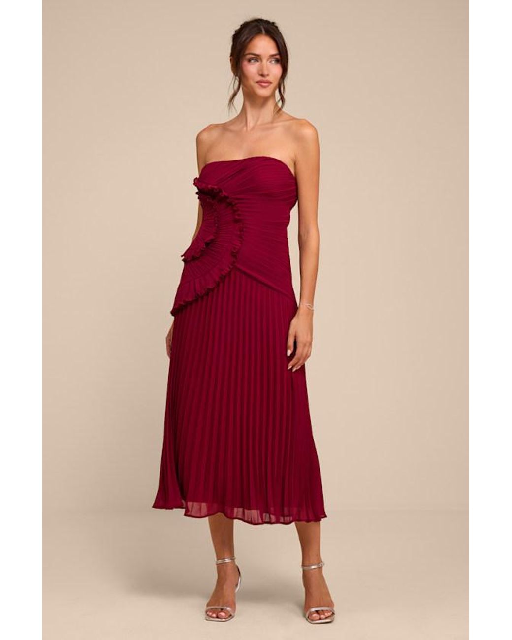 Lulus Red Brylee Pleated Ruffled Midi Dress