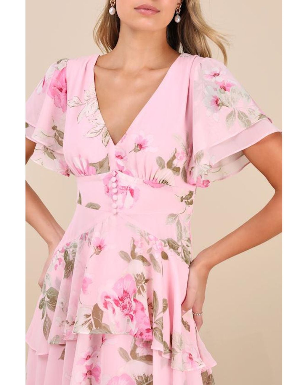Lulus Pink Midnight Mood Floral Print Tiered Maxi Dress