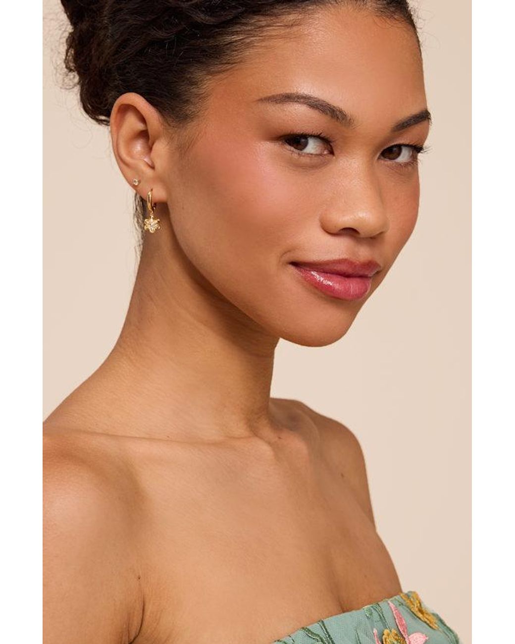 Lulus Natural Taleen Floral Huggie Hoop Earrings