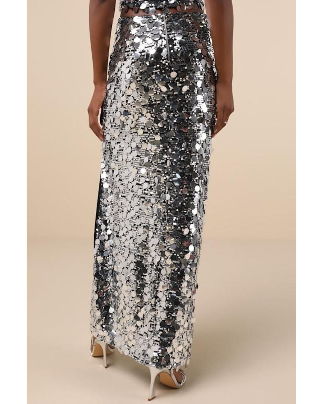 Lulus Natural Prominent Sparkle Sequin Maxi Skirt