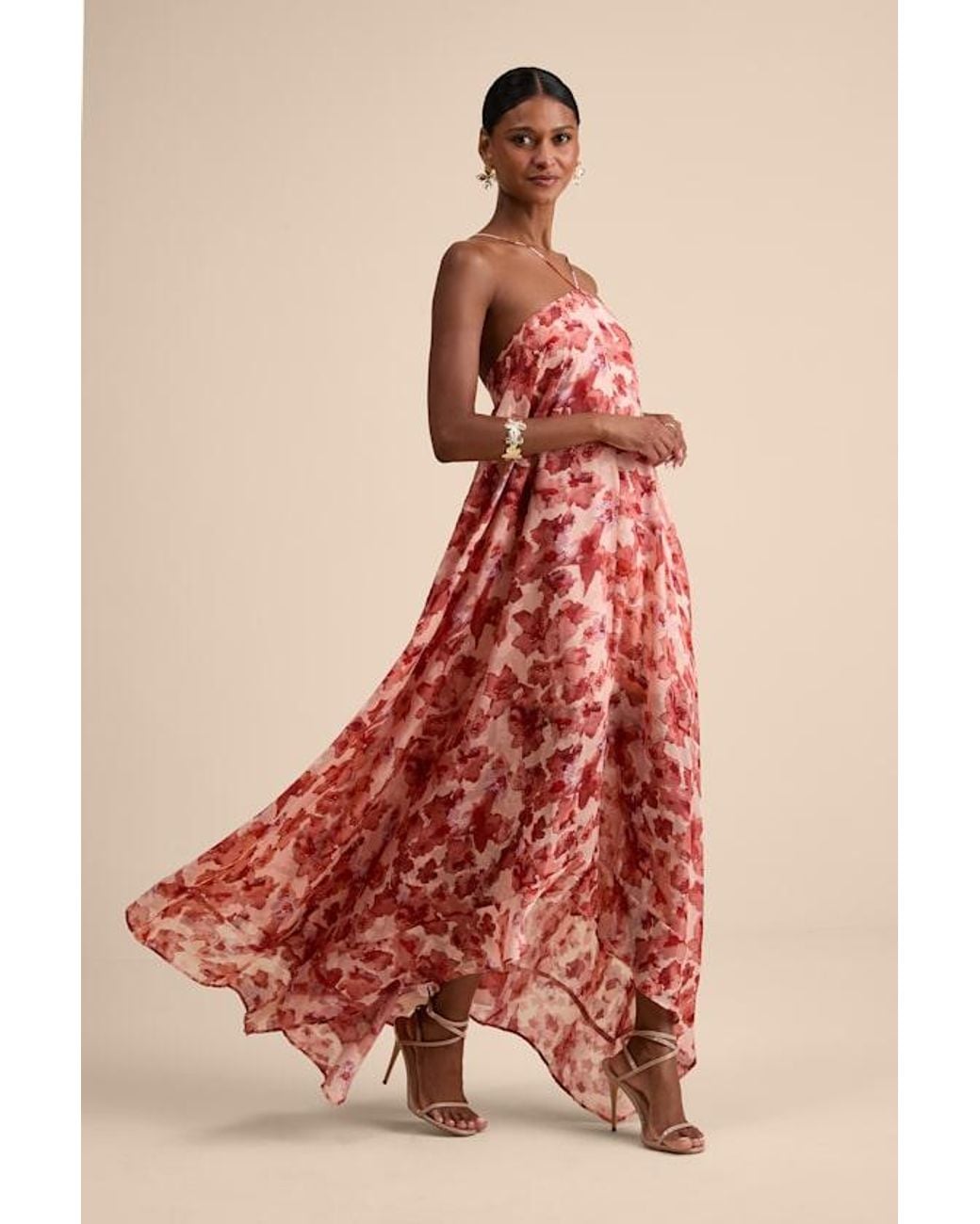 Lulus Pink Dezzi Blush Multi Floral Halter Shift Maxi Dress