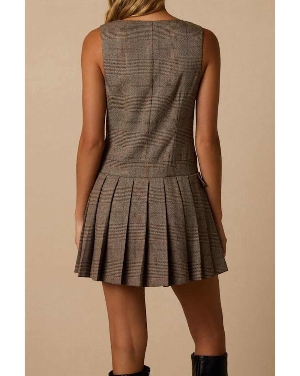 Lulus Brown Woolridge Plaid Drop Waist Mini Dress