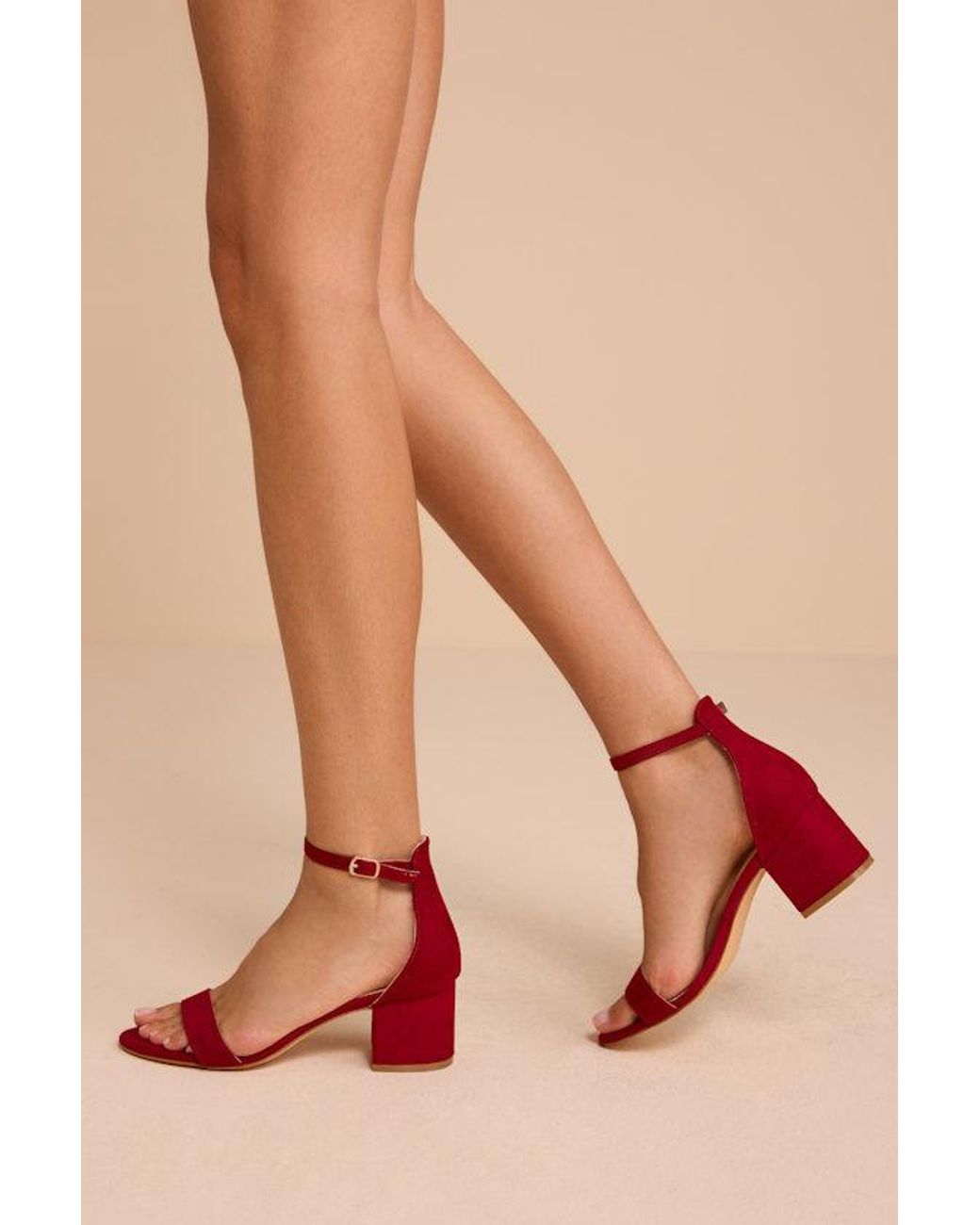 Lulus Red Harper Deep Suede Ankle Strap Heels