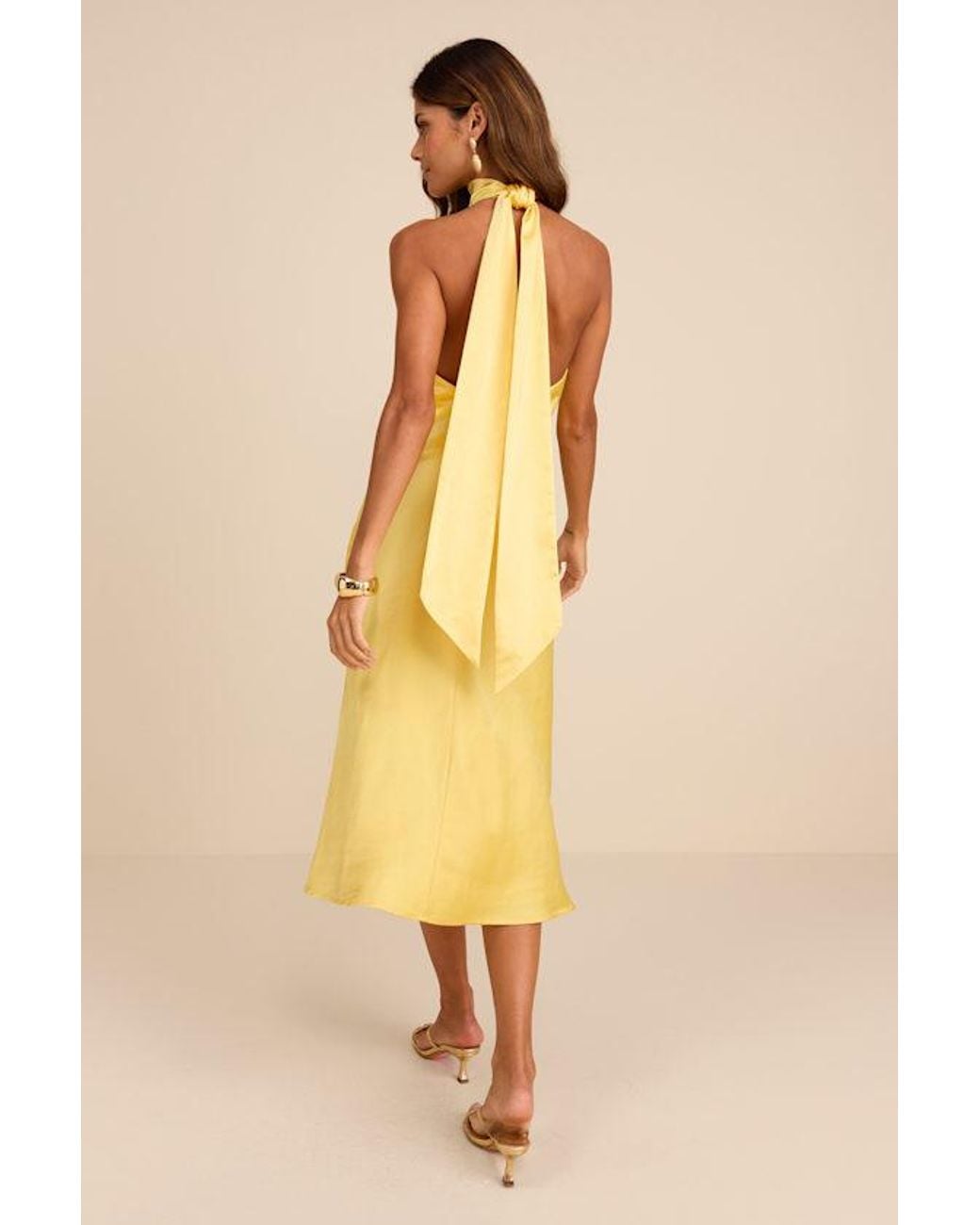 Lulus Yellow Exceptional Status Halter Backless Slip Midi Dress