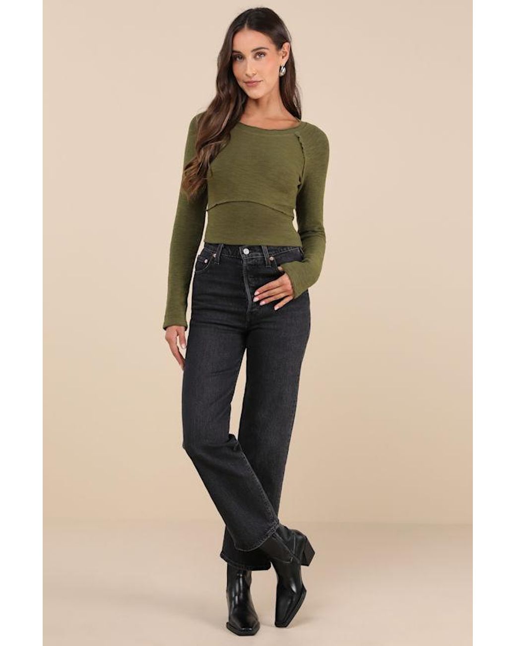 Lulus Green Easy Energy Knit Raglan Sleeve Crop Top