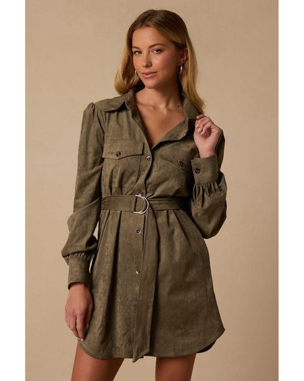Lulus Green Sadie Suede Shirt Dress