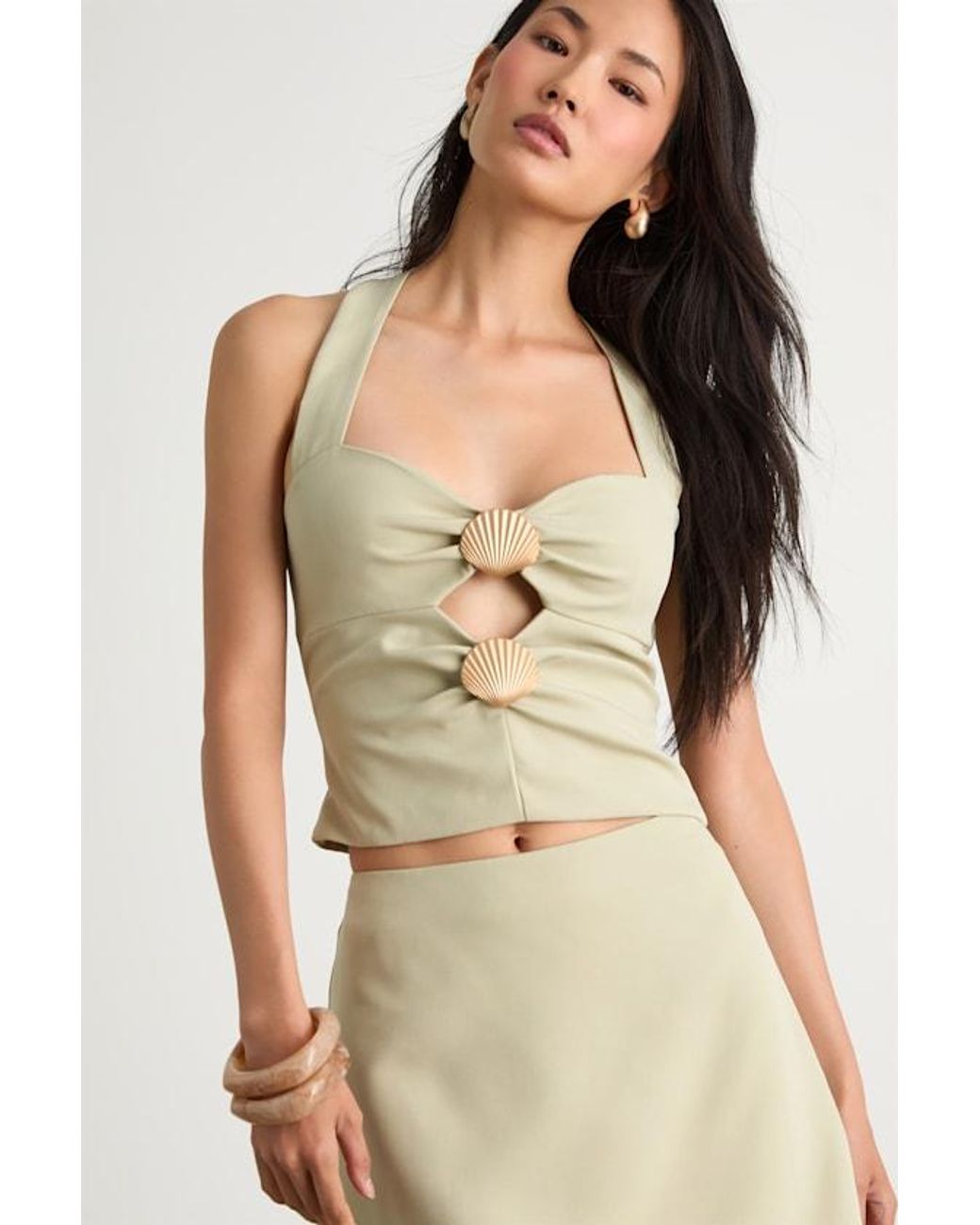 Lulus Natural Wyona Seashell Cutout Halter Top