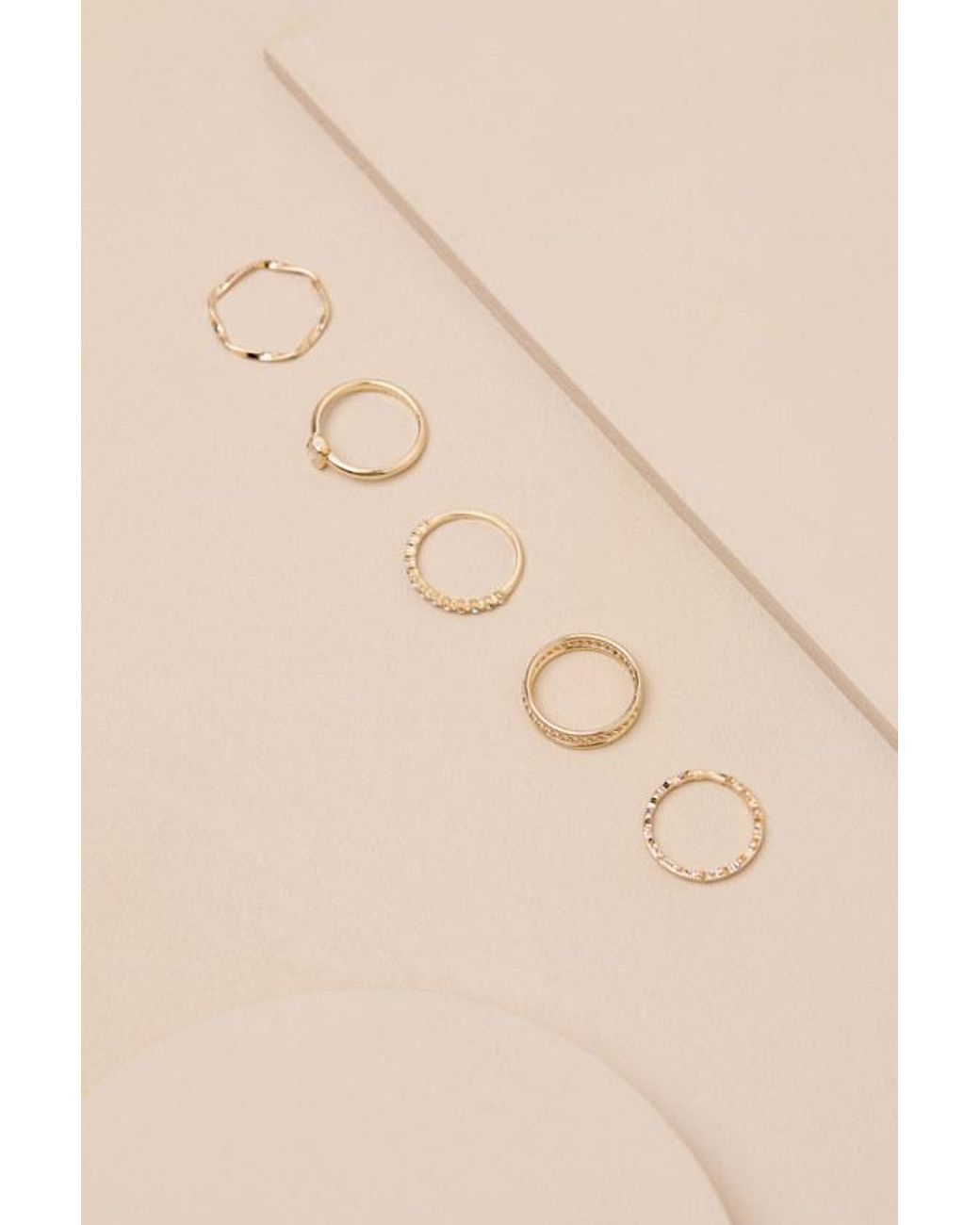 Lulus Brown Catalina Rhinestone Five-Piece Ring Set